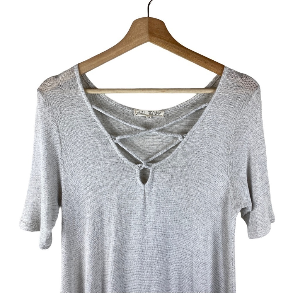 Joah Brown Short Sleeve Lace Up Tunic Size S/M - Picture 3 of 7